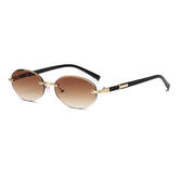 (6 PACK) Wholesale Sunglasses Trendy Cut Edge Unique Round New Arrival Rimless Hip Hop 2024 - BulkSunglassesWholesale.com - Gradient Tea